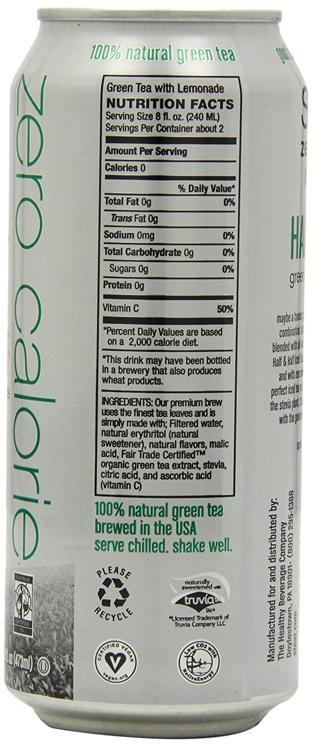 (12 Pack)Steaz Zero Calorie Green Tea - Half and Half, 16 fl oz.