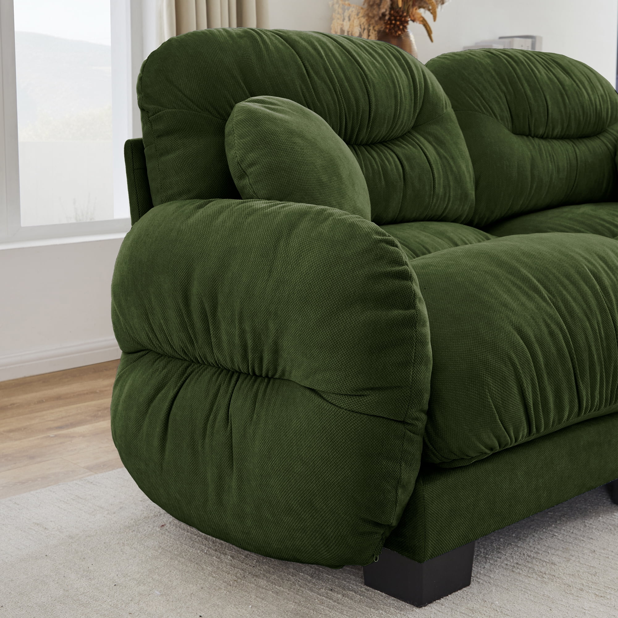 116" 3 Seater Sectional Couch Cozy Chenille U Shape Modular Sofa with 2 Ottoman and 2 Throw Pillows