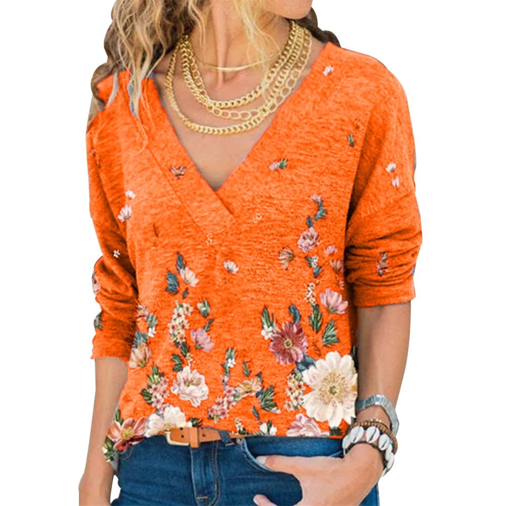 orange v neck long sleeve shirt