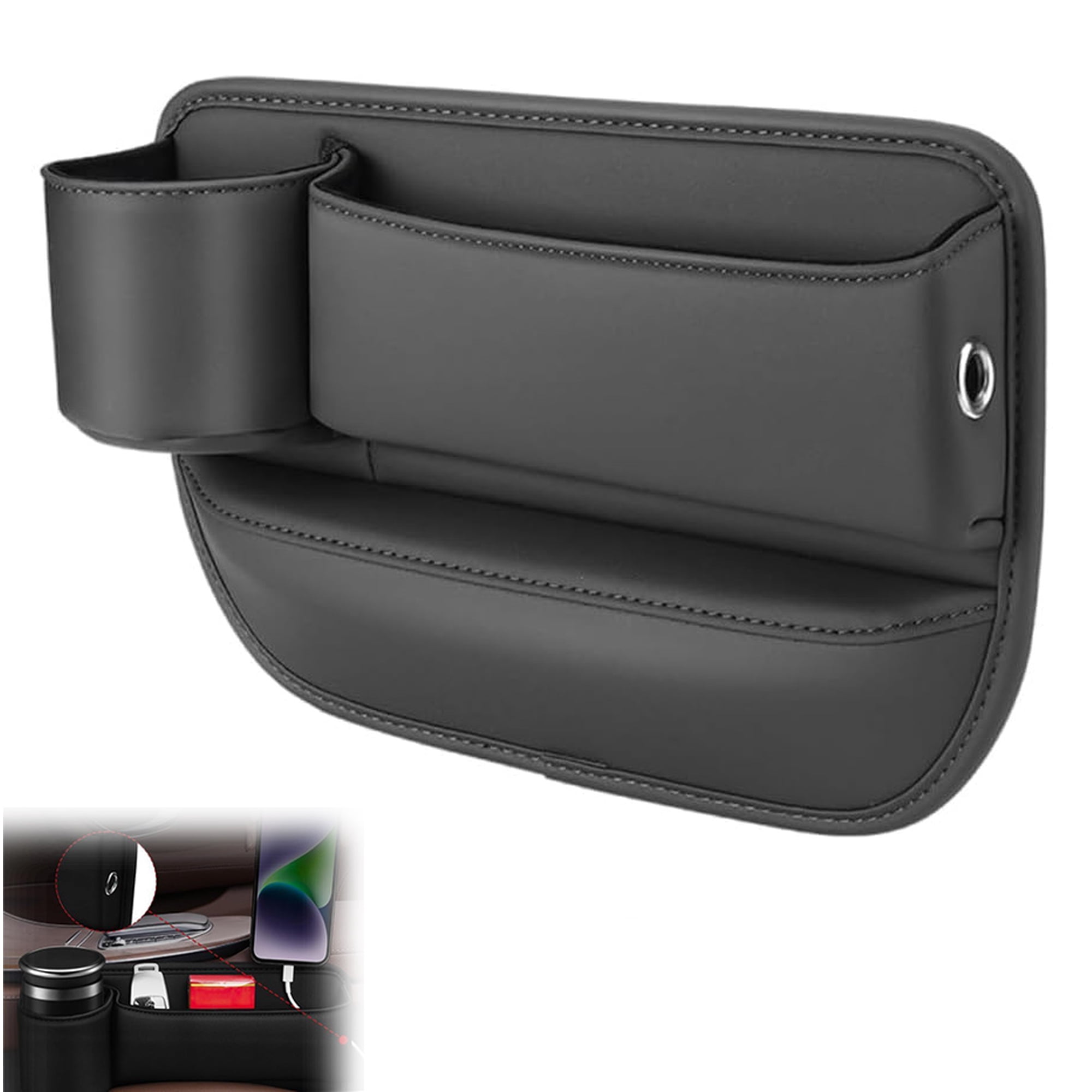 Car Seat Gap Filler Organizer With Cup Holder – 2026 Upgrade PU Leather Storage Box For Phone, Keys, Coins & Glasses, Universal Fit Car Seat Gap Storage Organizer (Black, Driver's Seat)