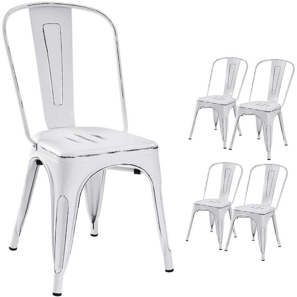 Vineego Metal Dining Chair Indoor, Distressed White Metal Dining Chairs