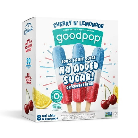 GoodPop Cherry n' Lemonade Red, White and Blue 100% Juice Ice Pops, No Added Sugar, 8 ct
