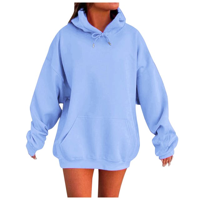 Women's Solid Color Drop Shoulder Hoodie - Soft, Durable, with Pockets, Versatile for Any Occasion, Machine Washable