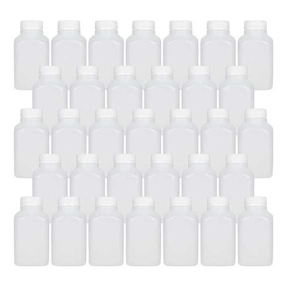 10oz Empty Plastic Juice Bottles 33 Pack - Tamper Evident Drink Containers for Homemade Juices, Smoothies, Milk & Tea - BPA Free HDPE Plastic