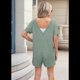 thumbnail image 4 of Mono de Verano para Mujer, de Corta, Holgado, Informal, con Cuello en V, Pantalones Cortos, Elegante, Cómodo, con Bolsillos, Verde, Talla XL, 4 of 8
