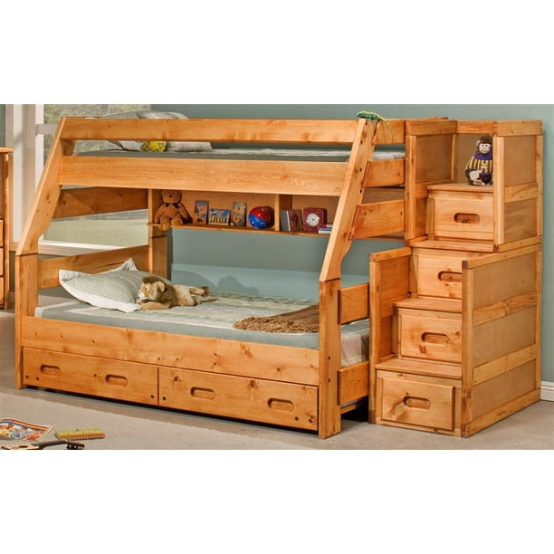 Twin Over Full Bunk Bed With Stairway Chest In Cinnamon Walmart Com Walmart Com