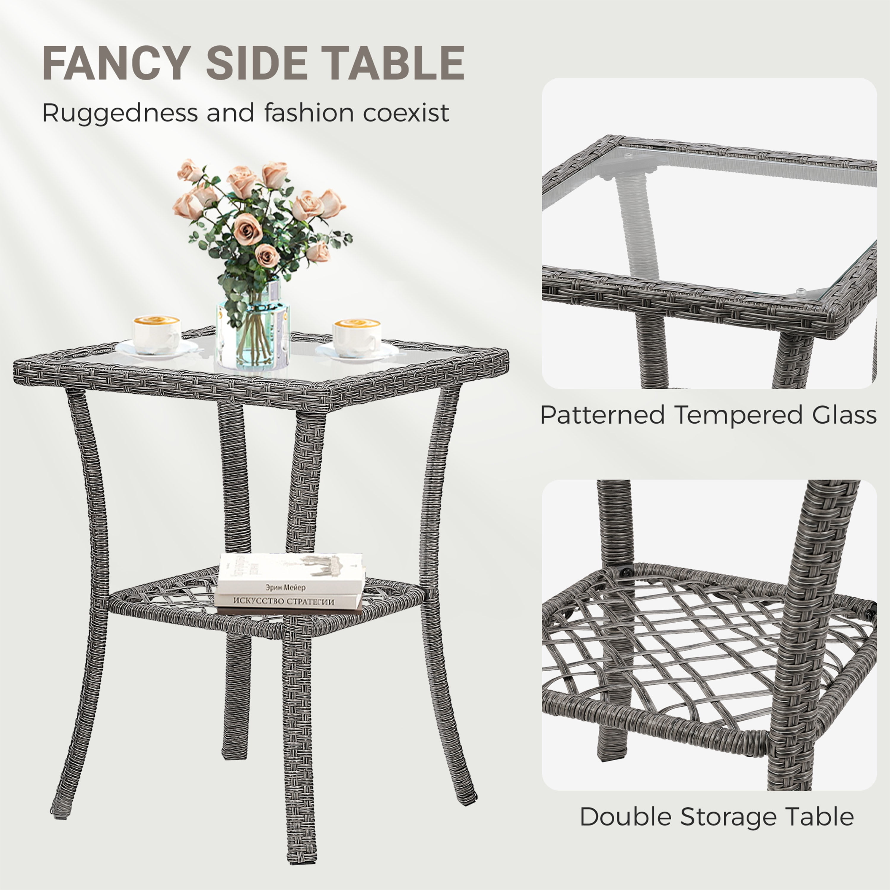 3 Piece Outdoor Bistro Swivel Chairs Set, Patio Bistro Set w/ 360° Swivel Rocking Chairs & Table, All-Weather Conversation Set with Metal Frame for Patio Backyard Porches or Garden - Light Gray
