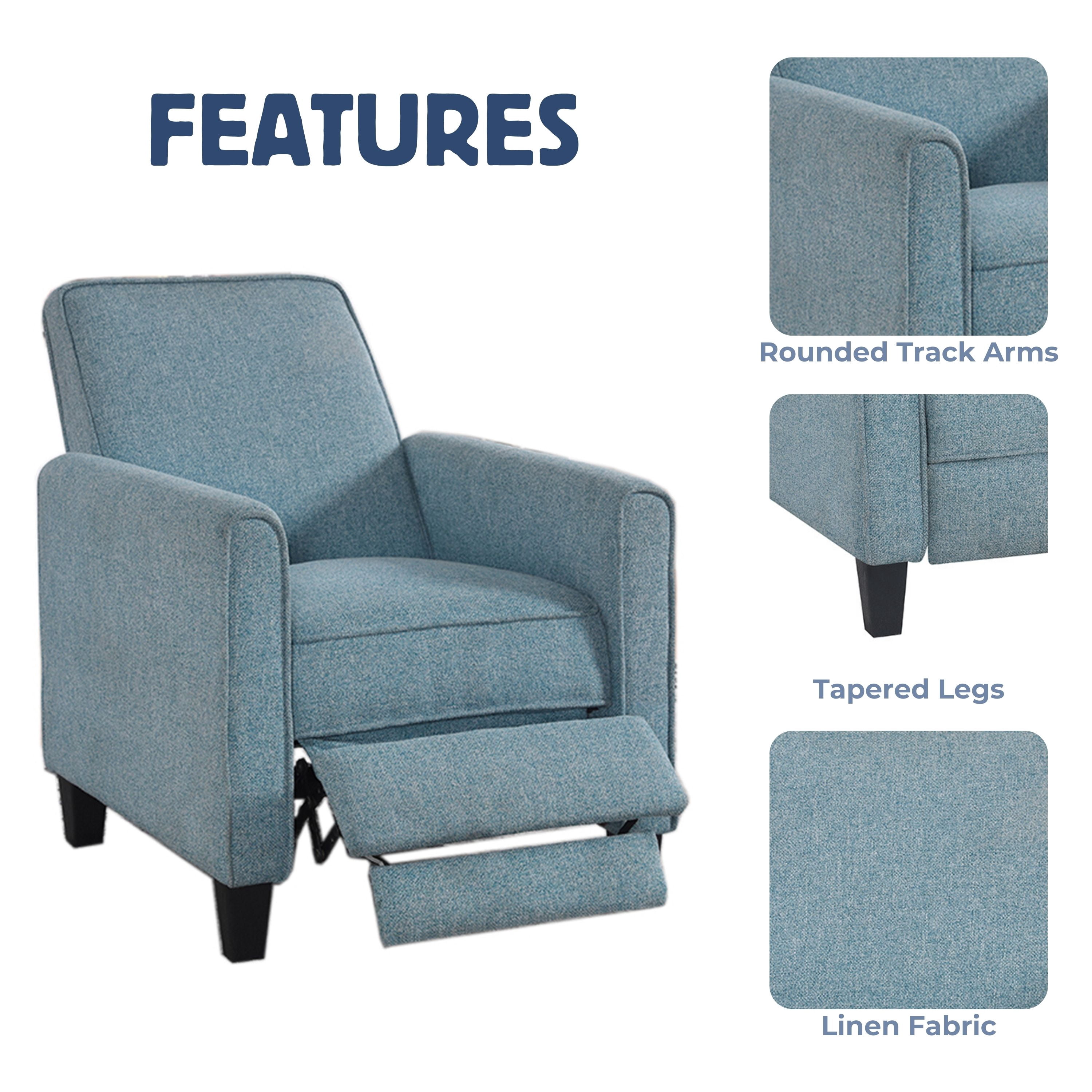 Furniture of America Rengo Linen Upholstered Recliner, Blue