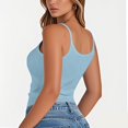 thumbnail image 4 of CIENVNSTG Womens Summer Daily Basic Sleeveless Shirts Ribbed Knit Slim Fitting Scoop Neck Solid Tone Casual Cami Tank Top for Daily Matching Light Blue L, 4 of 4