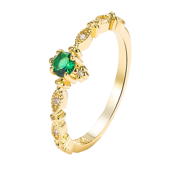 Guodhu Gold Plated Emerald Green Gemstone Rings for Women Trendy Stackable Gold Rings Dainty Emerald Green Cubic Zirconia Wedding Engagement Ring for her Birthday Mothers Day Gifts Jewelry