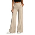 thumbnail image 2 of Miluxas Women's High Waist Seamed Wide Leg Pants Tummy Control Business Casual Loose Trousers with Pockets Summer Pants for Daily Outings Khaki, 2 of 9