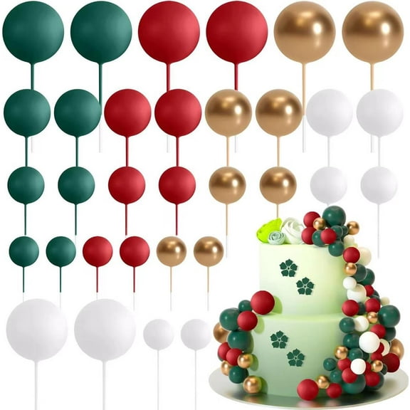 32 Pcs Ball Cake Topper Decorations Mini Balloons Cake Topper Sticks Foam Balls Cake Picks Cake Topper Balls Cake Decorations for Wedding Party Birthday Cake Decorating，Green-Red