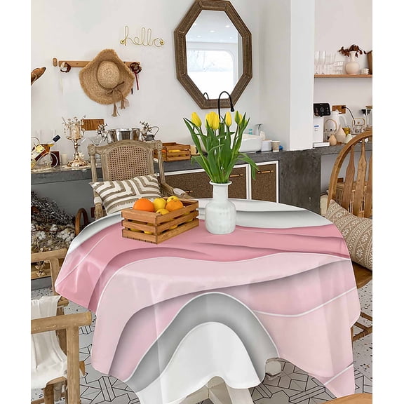 Pink Gray Ombre Tablecloth Square Table Cloth 54x54, Waterproof Tablecloth Outdoor Table Cloth, Modern Abstract Moire Art Geometric Washable Table Cover for Kitchen Dining Party