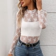 thumbnail image 4 of Olyvenn Womens Mesh Long Sleeve Tops Mock Neck Sexy See Through Tee Shirts Party Club Night Lace Sheer Blouse White S, 4 of 7