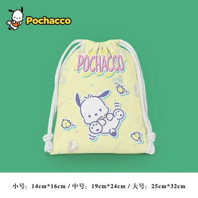 Pochacco Drawstring Pocket Storage Bag Cute Sanrio Cartoon Print Waterproof Ladies Girl Portable Folding Bag Drawstring Bag Gift