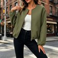 thumbnail image 4 of Women's Wool Blend Zip-Up Casual Jacket Ghalytn Round Neck Cropped Long Sleeve Loose Outerwear with Pockets, 4 of 6