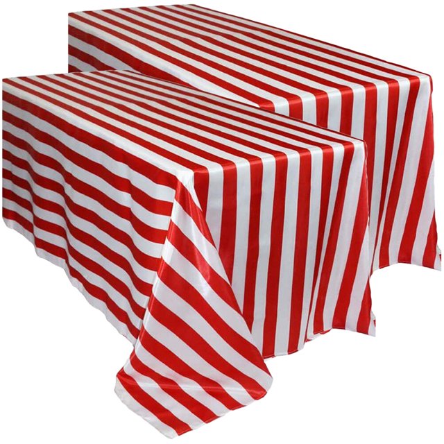 2Set Table Cloths for Parties Red and White Striped Plastic Waterproof for Holiday Festive Occasions