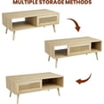 thumbnail image 6 of Boho Coffee Table with Storage for Living Room, Natural Wood Center Table with Sliding Door and Open Shelves, Mid-Century Modern Furniture for Small Space Apartment, 6 of 8