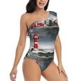 thumbnail image 3 of Haiem 3d Lighthouse in the Surf Women's One Piece Swimsuits Tummy Control One Shoulder Bathing Suits Ruffle Swimwear-Small, 3 of 8