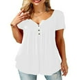thumbnail image 1 of PENGXIANG Tunique Ample à Col en V pour Femmes, Manches Courtes, Décontractée, Été, Blanche XXXXXL, 1 of 5