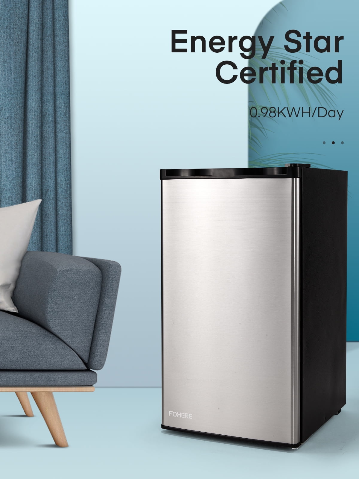 Fridge with Freezer for Bedroom, 3.2 Cu. ft Refrigerator for Office,  Stainless Steel