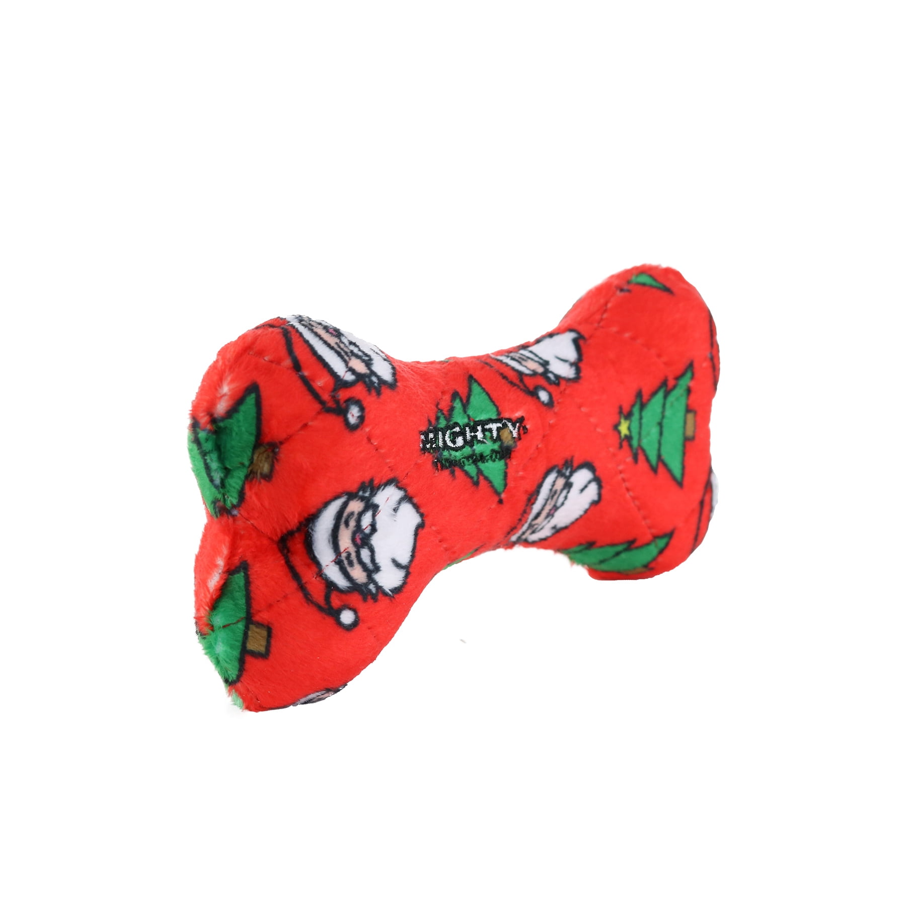 Mighty Medium Bone Christmas Durable Squeaky Fleece No Stuff Dog Toy, 2 Pack
