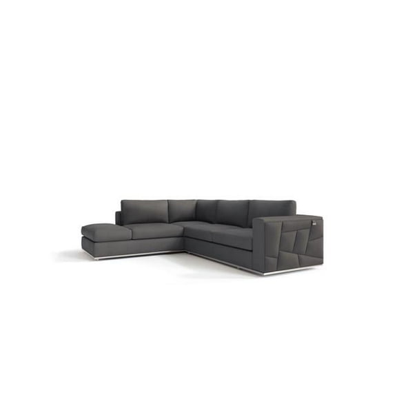 Dark Gray Deco Tufted Italian Leather Modular L Shaped Two Piece Corner Sectional