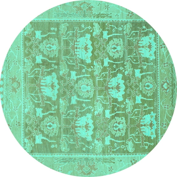 Ahgly Company Machine Washable Indoor Round Oriental Turquoise Blue Traditional Area Rugs, 6' Round