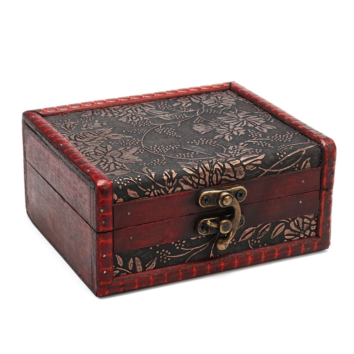 Decorative Trinket Jewelry Storage Box Vintage Wooden Chest Treasure Case Holder 