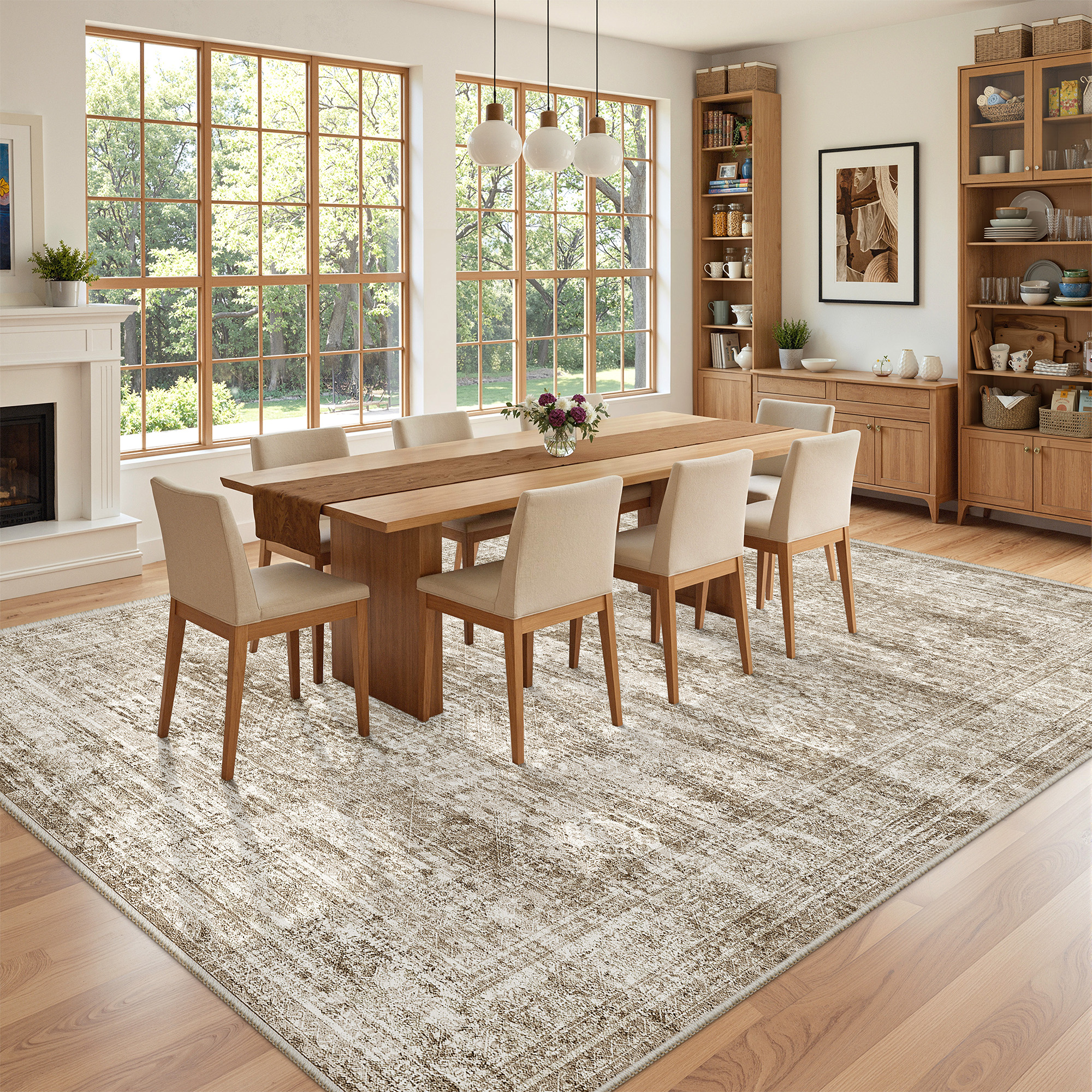 Roxstand Washable Rugs 8x10, Vintage Distressed Area Rugs for Living Room, Non Slip Accent Bedroom Rug (8'x10', Brown)