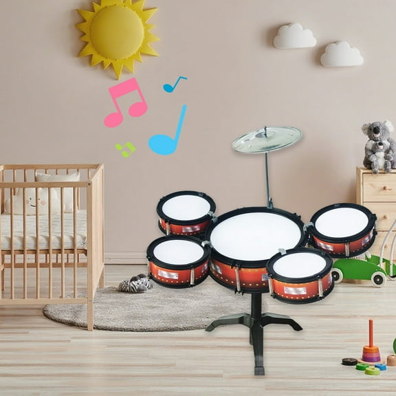 Kids Drum Set with Cymbal and Stand Musical Instrument Toy for Beginners Childrens Rhythm Practice Percussion Kit