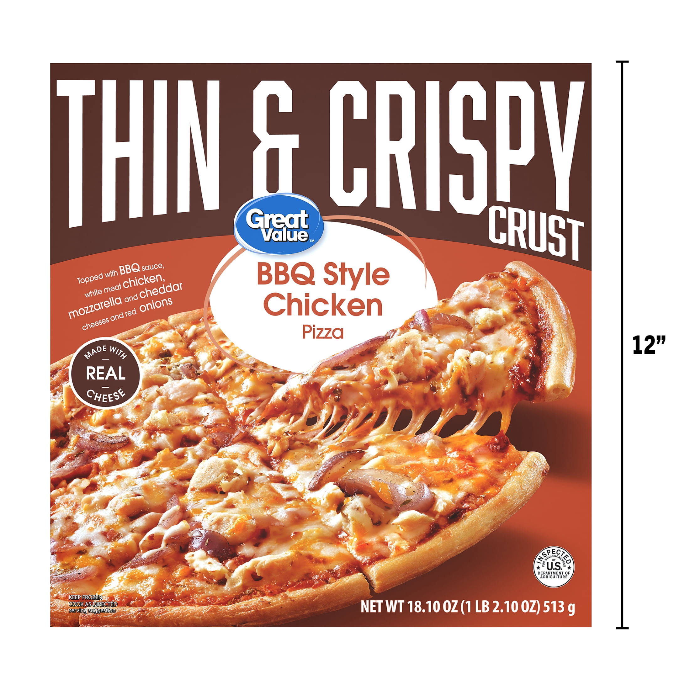 Great Value Thin Crust BBQ Chicken, 18.1 oz (Frozen)