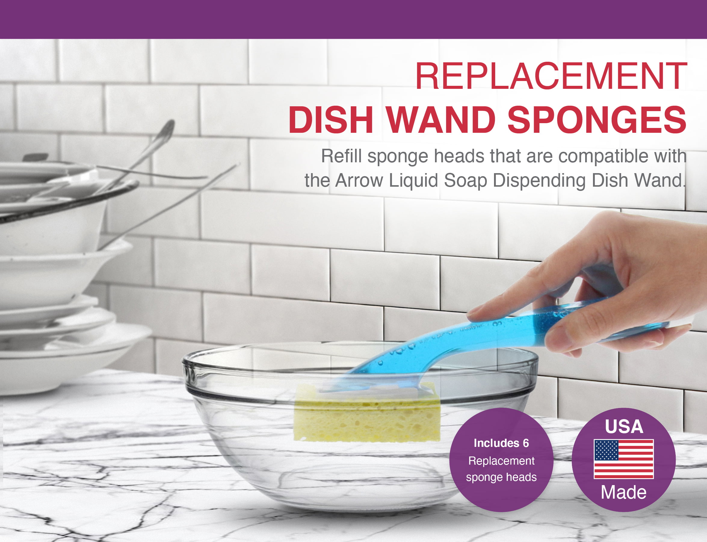 Arrow Dish Sponges With Soap Dispenser Handle, 2 Pack - Fillable Dish Wand  for Quick, Convenient Cleaning - Made in the USA - Easy to Refill, Built-In