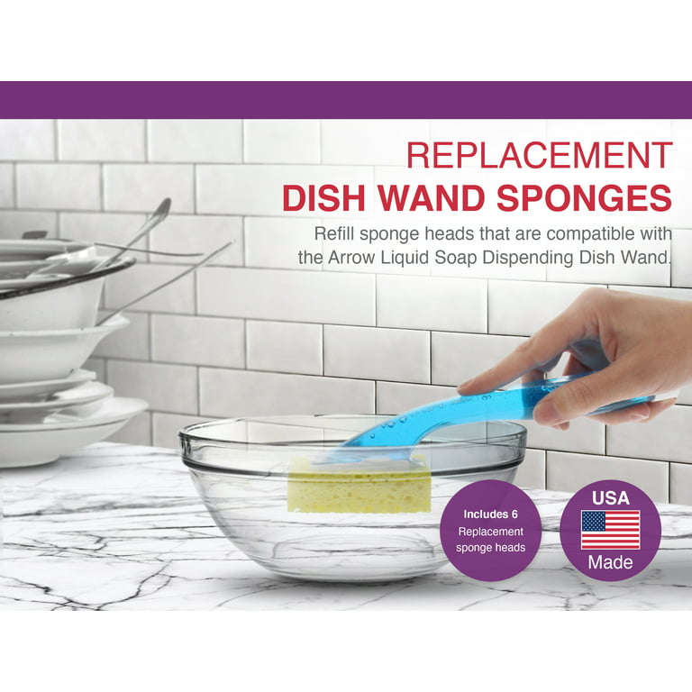 Arrow Home Products Dish Wand Sponge Refills, 3 Pack of 2 Snap on