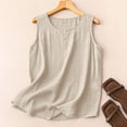 thumbnail image 6 of Women's Cotton Linen Sleeveless Crewneck Tank Top Loose Fit Casual Summer Blouse, 6 of 8
