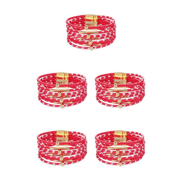 QualitChoice Bracelet Multi-layers Magnetic Buckle Leather Multi-colored Leopard Print Valentines Day Gifts Bracelets Hand Jewelry Red 5Set