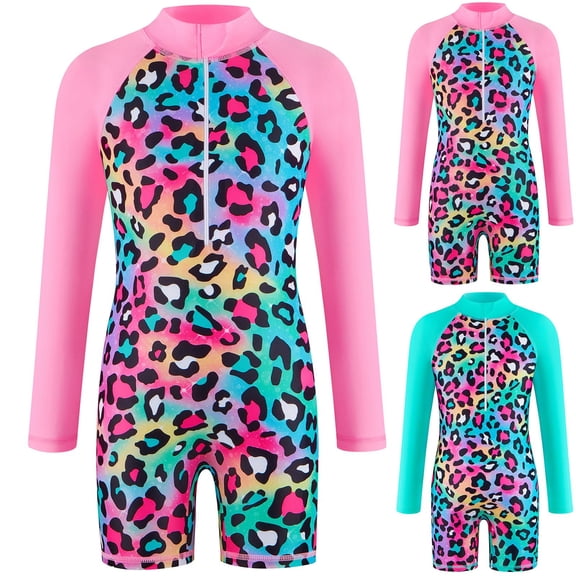 Xmyrz Girls' One Piece Bathing Suit With Matching Hairband Upf 50 Long Sleeve Swimsuit Zipper Beach Rashguard Swimwear