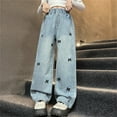 thumbnail image 6 of KAUOD Girls Cute Bow Knot Print Rhinestone Jeans Wide Straight Leg Elastic High Waist Baggy Denim Pants Cargo Y2k Streetwear, 6 of 7