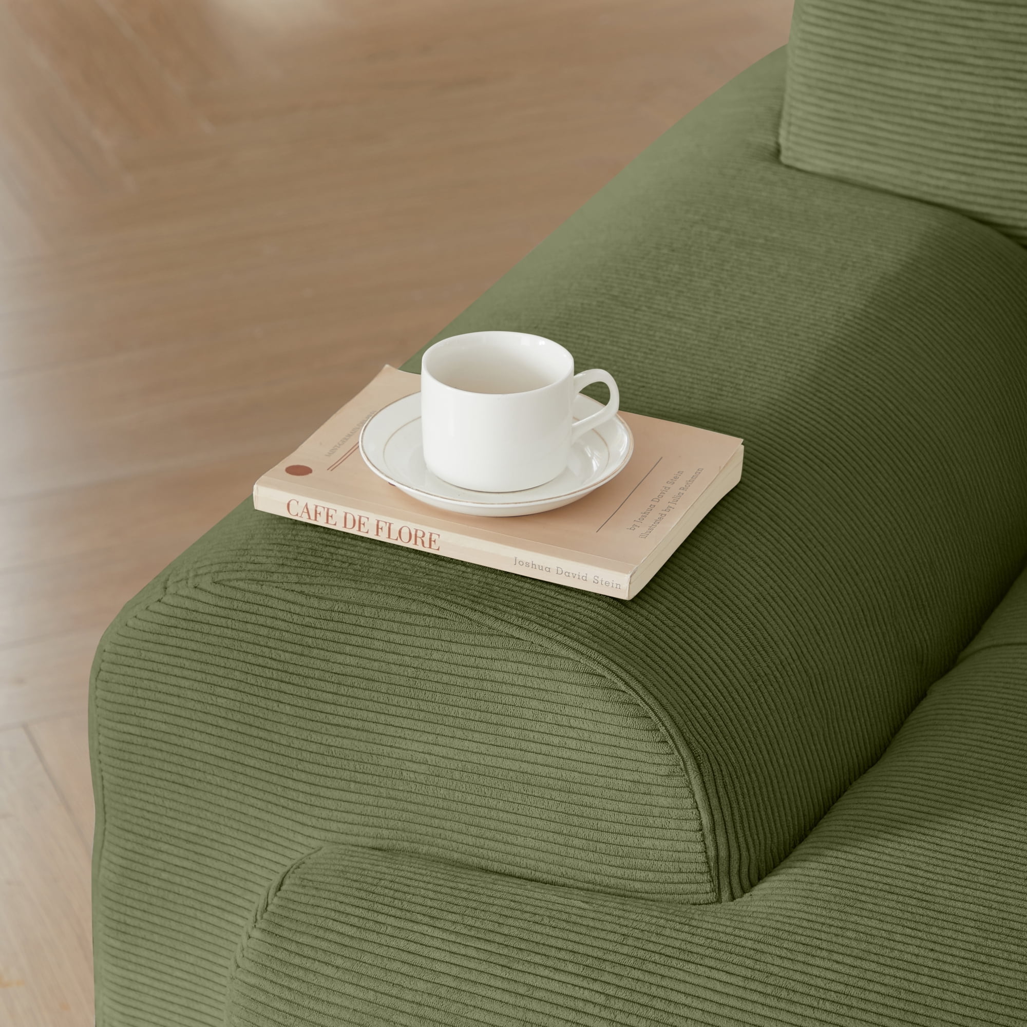 Leumius 113" L-Shaped Modular Sectional Sofa,Corduroy Fabric Upholstered 3 Seater Couch with Deep Seat and Movable Ottoman,No Assembly,Green