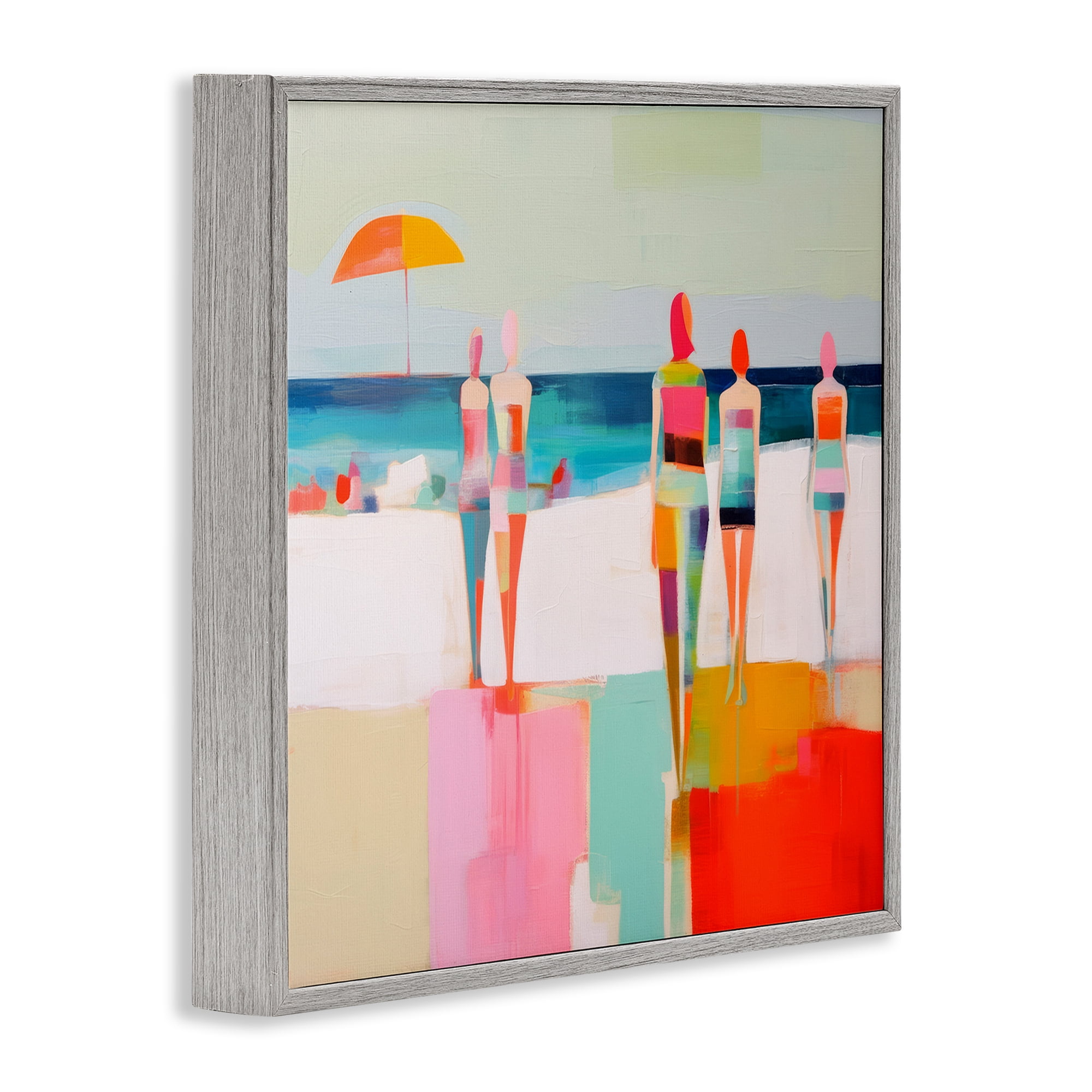 Stupell Industries Strolling on Beach Novelty Painting Gray Framed Art Print Wall Art, 12 x 12