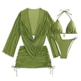 thumbnail image 4 of Womens Bikini Sets Women's 4 Piece Tankini Swimsuit with Sheer Cover Up and Tie Waist Two Piece Bikini Outfit for Beach Pool Halter Neck Sleeveless Solid Color Green M, 4 of 5