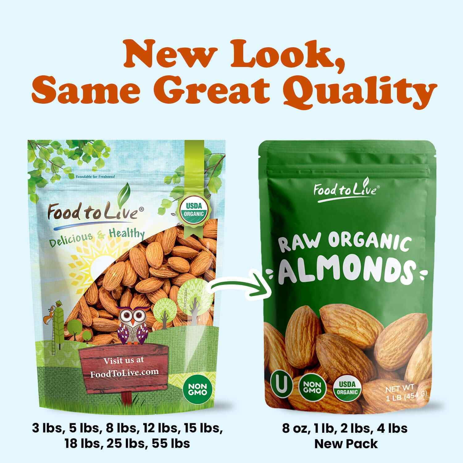Organic Imported Raw Almonds, 2 Pounds - Non-GMO, Kosher, No Shell, Whole, Unpasteurized, Unsalted, Raw, Vegan - by Food to Live