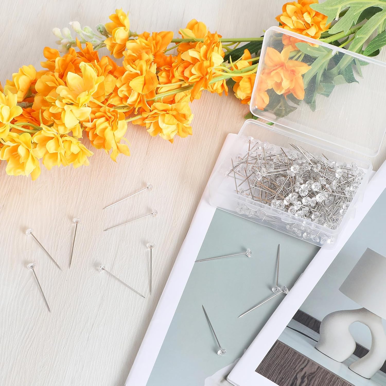 ABPETE Diamond Pins for Bouquets, Rhinestone Floral Pins for Bouquet Accessories, Crystal Head Pin for Wedding Bouquets, DIY Craft, Floral Arrangements(1200Pcs)