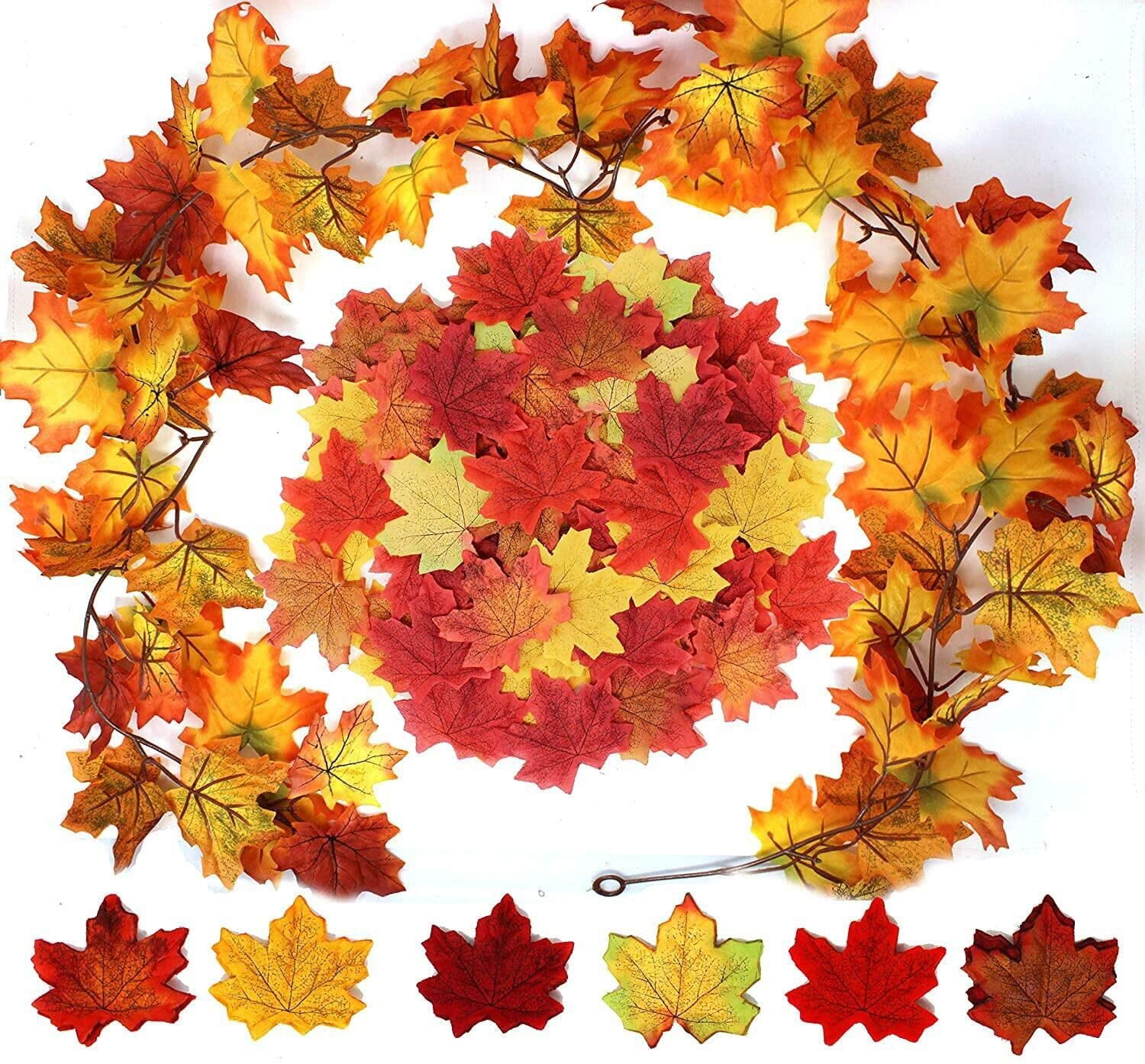 200Pcs Artificial Autumn Leaf Fake Maple Leaves Realistic Halloween Xmas Decor 