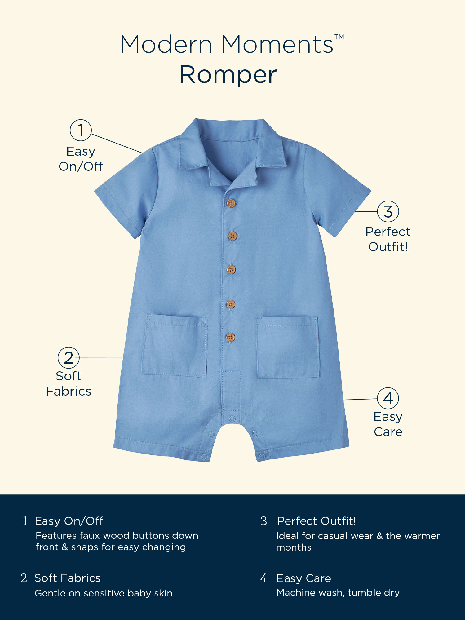 Modern Moments by Gerber Baby Boy Short Sleeve Poplin Romper, Sizes 0/3 -24 Months