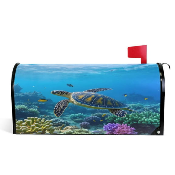 Ryvnso Mailbox Cover Turtle in Sea Magnetic Mailbox Wrap Standard Size 21x18 Inch