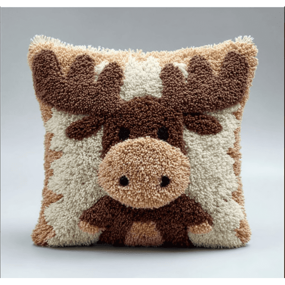 DIY Latch Hook Pillow Kit Pre-Printed Hook And Latch Rug Kits Moose 17X17 Inch.Cross-Stitch Embroidery Cushion Cover For Home Sofa Decoration