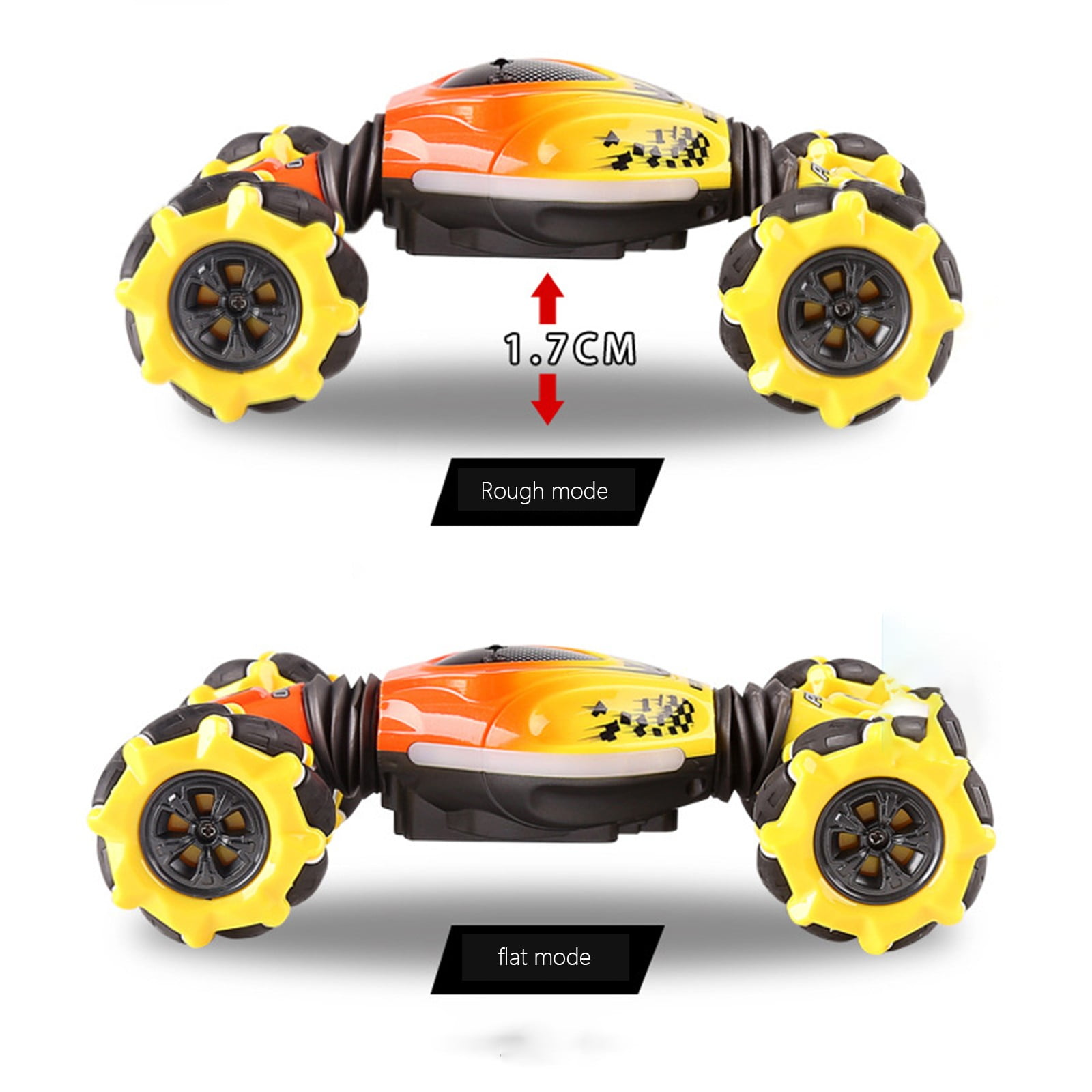 ​Mini Gesture Control RC Stunt Car - Double-Sided Driving, USB Rechargeable - Yellow Transformer Toy for Age 6+​​ Yellow