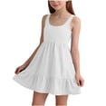 thumbnail image 2 of Girl's Summer Dresses Spaghetti Strap Swing Pleated Cotton Dress Tween Kids Boho Beach Casual Midi Sundress White 11-12 Years, 2 of 6