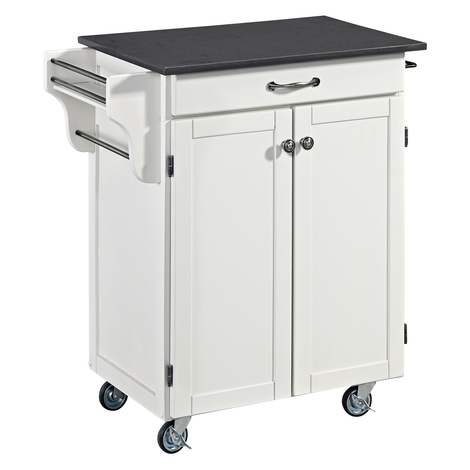 Home Styles White Kitchen Cart with Grey Quartz Top